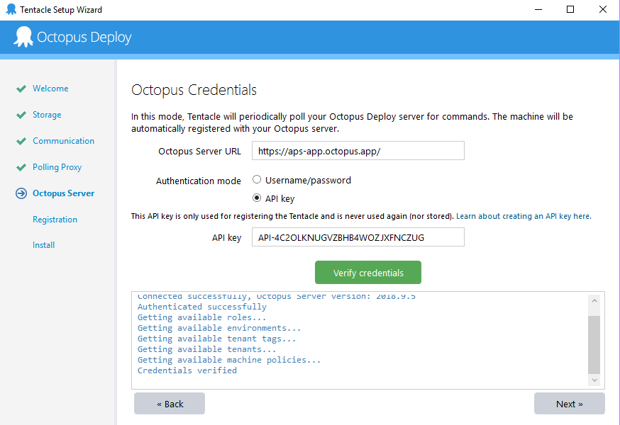 Octopus Deploy Setup Wizard Octopus Credentials Screen